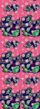 Pembe ve mavi renkte çiçekler. Küçük çiçekte sevimli çiçek deseni var..