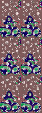 Çiçeksel çizim kalıbının yansıması. Vadinin çiçekleri kahverengi ve mavi renklerde.