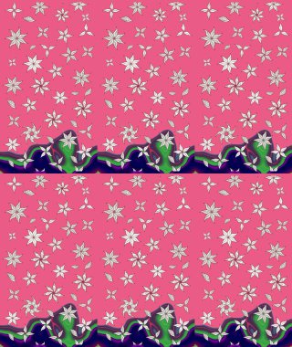 Raster Çiçek İllüstrasyonu güzel tekstil. Pembe renkli etnik çiçeklerle süslenmiş zarif bir eskiz..