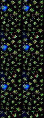 Raster illüstrasyonu. El çizimi çiçekli soyut çizim kalıbı. Siyah ve yeşil renkte çiçekler.