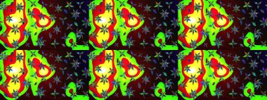 Üst manzara, yumuşak yeşil ve kahverengi renkli. Manzaralı çiçek deseni. Sevgililer günü ve tebrik kartı konsepti için şık bir davetiye. Çiçek kompozisyonu, el boyası, hassas şablon..