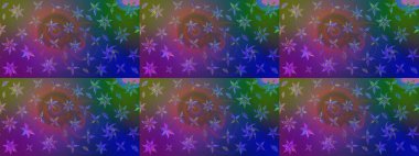 Mavi ve mor renklerde bahar çiçekleri. Çiçekli karalama şeklinde Raster çiçek deseni. Raster illüstrasyonu.