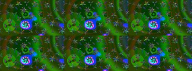 Tekstil ve kapak tasarımı için mükemmel. Elle çizilmiş sonbahar çiçeği deseni. Yeşil ve mavi renkte çiçekler. Renkli yeşil ve mavi çizim kalıpları. Doodle tarzı.