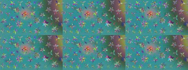 Küçük çiçekteki sevimli çiçek deseni. Yeşil ve mavi renkte çiçekler.