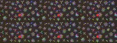 Raster Floral Illustration, Asyalı tekstil. Gri ve kahverengi renkli etnik çiçeklerle zarif bir eskiz..