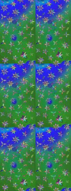 Düz Çiçek Elementleri Tasarımı. Yeşil ve mavi renkte çiçekler. Raster illüstrasyonundaki çiçek desenli çizim. Renkli Yaz Teması çizim şablonu.