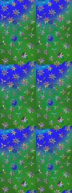 Düz Çiçek Elementleri Tasarımı. Yeşil ve mavi renkte çiçekler. Raster illüstrasyonundaki çiçek desenli çizim. Renkli Yaz Teması çizim şablonu.