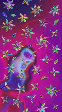 Arkaplan dokusu, duvar kağıdı, mor ve mor renkli çiçek teması. Kabile sanatı boho baskısı, klasik çiçek arkaplanı. Soyut etnik raster çizim kalıbı.