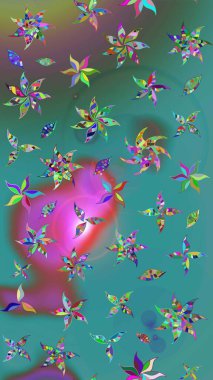 Yeşil ve mavi kıvırcık çiçekler yeşil ve mavi renklerde şekillenir. Klasik çiçek tasarımı elementleri. Raster illüstrasyonu.