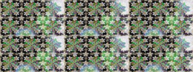 Kusursuz ortaçağ çiçek deseni. Dekoratif simetri arabesk. Gri ve yeşil renklerde altın. Raster illüstrasyonu. Doğum günü, davetiye ya da afiş için tebrik kartı.