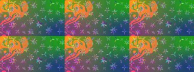 Raster Illustrasyon 'daki Çiçek Deseni' nin son moda çizimi. Düz Çiçek Elementleri Tasarımı. Renkli Yaz Temalı eskiz kalıbı. Güzel kumaş deseni.