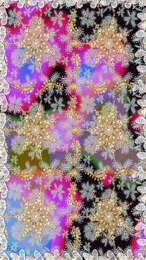 Tarafsız ve gri renklerdeki altın desenli altın elementler. Kusursuz desenli oryantal süs. İslam tasarımı. Raster altın tekstil baskısı. Çiçek karoları.