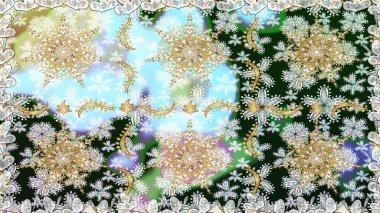 Raster illüstrasyonu. Raster altın desen. Altın elementli nötr ve gri renkler. Kusursuz altın desenli bukleler. Doğu tarzı arabesk.