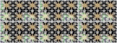 Damask arkaplanı. Barok tarzında altın çiçekli süs. Gri ve siyah renklerde altın bir element. Altın çiçekli, pürüzsüz desen.