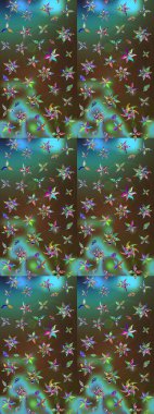 Raster illüstrasyonu. Yeşil ve kahverengi renkli çiçekler. Çiçek deseni. Şatafatlı bahar bahçesi dokusu. Yeşil ve kahverengi renkte çiçek çizimi.