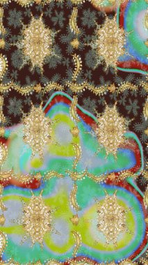 Kahverengi renkli ve altın elementli klasik eskiz deseni. Raster illüstrasyonu.