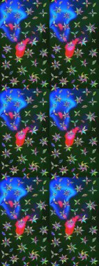 Düz Çiçek Elementleri Tasarımı. Raster illüstrasyonundaki çiçek desenli çizim. Renkli Bahar Teması eskiz kalıbı. Mavi ve gri renkte çiçekler.