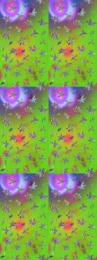 Yeşil ve menekşe renginde zarif çiçek buketi suluboya. Renkli Bahar Teması eskiz kalıbı. Raster illüstrasyonu. Düz Çiçek Elementleri Tasarımı.