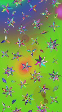 Çiçekler suluboya tarzında yeşil ve mor renklerde. Raster illüstrasyonunda çiçek deseni çizimi.