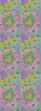 Tarafsız ve yeşil renklere karalamalar çizilmiş çiçek deseni. Raster illüstrasyonu.