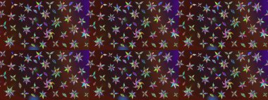 Kahverengi ve mor renklerde karalamalar çizilmiş çiçek deseni. Raster illüstrasyonu.