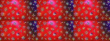 Raster illüstrasyonu. Şirin çiçekli eskiz deseni ve kırmızı ve kahverengi renkli yapraklar, suluboya çiçek deseni, duvar kağıdı, kart veya kumaş için fayanslı.