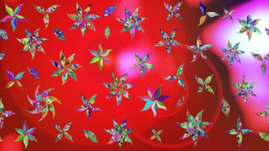 Raster illüstrasyonundaki çiçek desenli çizim. Kırmızı ve pembe renkte çiçekler.