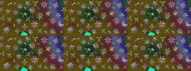 Çiçekli karalama şeklinde Raster çiçek deseni. Nazik, sevimli çiçek arkaplanı. Yeşil ve kahverengi renkte çiçekler.