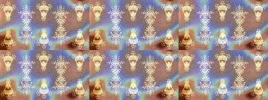 Raster illüstrasyonu. Bej, nötr ve mavi renklerde. Çiçek buketleriyle klasik tarzda eskiz deseni.