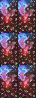 Kahverengi ve mor renkli Asya tekstili. Çiçek desenli çizim. Raster illüstrasyonu.