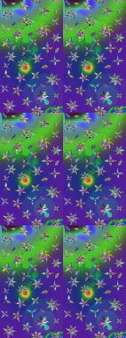 Küçük çiçekli yay deseni çiz. Raster illüstrasyonu. Suluboya tarzında mavi ve mor renkler üzerine.