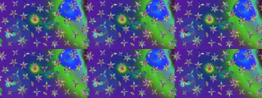 Raster illüstrasyonu. Kumaş, tekstil, duvar kağıdı baskısı için. Eski usul. Renkli desenli eskiz deseni, mavi ve mor çiçekler ve dekoratif elementler. Taslak arkaplan.