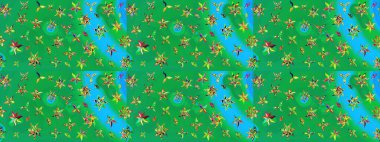 Raster Illustrasyon 'daki Çiçek Deseni' nin son moda çizimi. Güzel kumaş deseni. Renkli Yaz Temalı eskiz kalıbı. Düz Çiçek Elementleri Tasarımı.