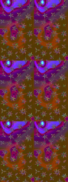 Kahverengi ve mor renkli çiçekler. Tropik çiçek desenleri. Raster illüstrasyonu.