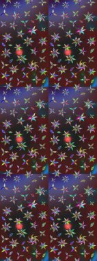 Düz Çiçek Elementleri Tasarımı. Renkli Bahar Teması eskiz kalıbı. Raster Şirin kumaş deseni. Eskiz klasiği.