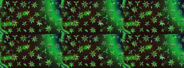 Yeşil ve gri renkler üzerine çiçek desenli çizimler, el yapımı papatyalar, papatyalar. Tekrarlayan çiçek arkaplanı, zarif yeşil ve gri çiçek duvar kağıdı.