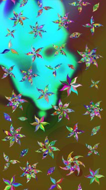 Düz Çiçek Elementleri Tasarımı. Raster illüstrasyonundaki çiçek desenli çizim. Renkli Bahar Teması eskiz kalıbı. Süslü kumaş deseni.