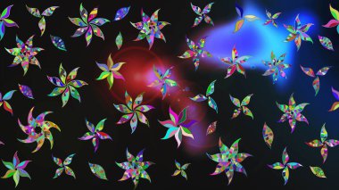 Asya tekstil tarzında. Çiçek desenli çizim. Raster illüstrasyonu. Renkli çiçekler. Raster illüstrasyonu.