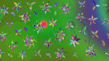 Raster Floral Illustration, Asyalı tekstil. Etnik çiçeklerle renklendirilmiş zarif eskiz deseni.