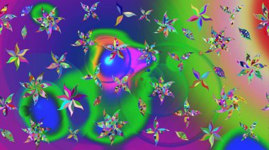 Yeşil ve mavi renkte çiçekler. Çiçek desenli eskiz. Düz Çiçek Elementleri Tasarım Raster illüstrasyonu. Renkli Bahar Teması çizim şablonu.