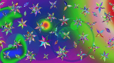 Çizim çiçek deseni duvar kâğıdı olarak kullanılabilir. Yeşil ve mavi renkte çiçekler. Raster illüstrasyonu.