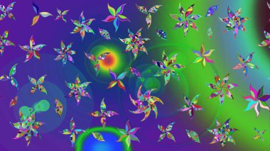 Yeşil ve mavi renkte çiçekler. Küçük çiçekte sevimli çiçek deseni var..