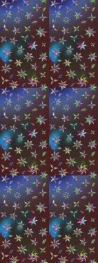 Çiçekli zambakların eskiz geçmişi. Çiçek tasarımı için inanılmaz bir kolaj cenneti tarzı. Parlak çiçekli kolaj çiçekleri kahverengi ve mor.