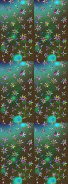 Yeşil ve kahverengi renklerde. Güzel kumaş deseni. Raster illüstrasyonundaki çiçek desenli çizim. Raster illüstrasyonu.