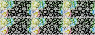 Siyah ve nötr renklerde çiçekler. Düz Çiçek Elementleri Tasarımı. Renkli Bahar Temalı Kusursuz Arkaplan. Sevimli çiçek raster deseni.