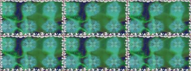 Çiçek desenleri yeşil ve mavi renklerde, el yapımı papatyalar, papatyalar. Tekrarlayan çiçek arkaplanı, zarif yeşil ve mavi çiçekler duvar kağıdı.