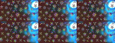 El çizimi çiçekli soyut çizim kalıbı. Kahverengi ve mavi renkli çiçekler. Raster illüstrasyonu.