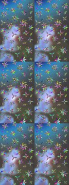 Düz Çiçek Elementleri Tasarımı. Renkli Bahar Teması eskiz kalıbı. Mavi ve gri renkte çiçekler. Sevimli çiçek raster deseni.