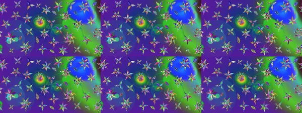 Raster illüstrasyonu. Kumaş, tekstil, duvar kağıdı baskısı için. Eski usul. Renkli desenli eskiz deseni, mavi ve mor çiçekler ve dekoratif elementler. Taslak arkaplan.