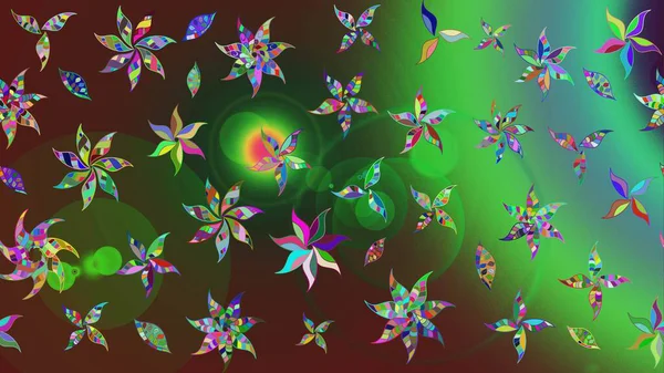 Yeşil ve kahverengi renkli yeşil ve kahverengi papatya deseni. Raster illüstrasyonu. Yeşil ve kahverengi renklerde.